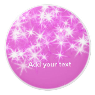 Simple pink glitter sparkle stars add your text t ceramic knob