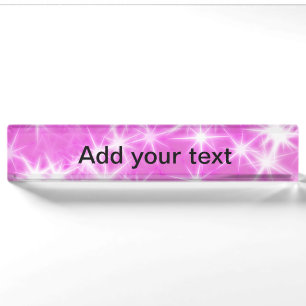 Simple pink glitter sparkle stars add your text t nameplate
