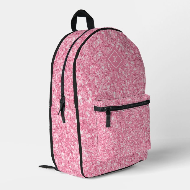 Simple pink glitter texture print | monogram printed backpack (Back Corner Left)
