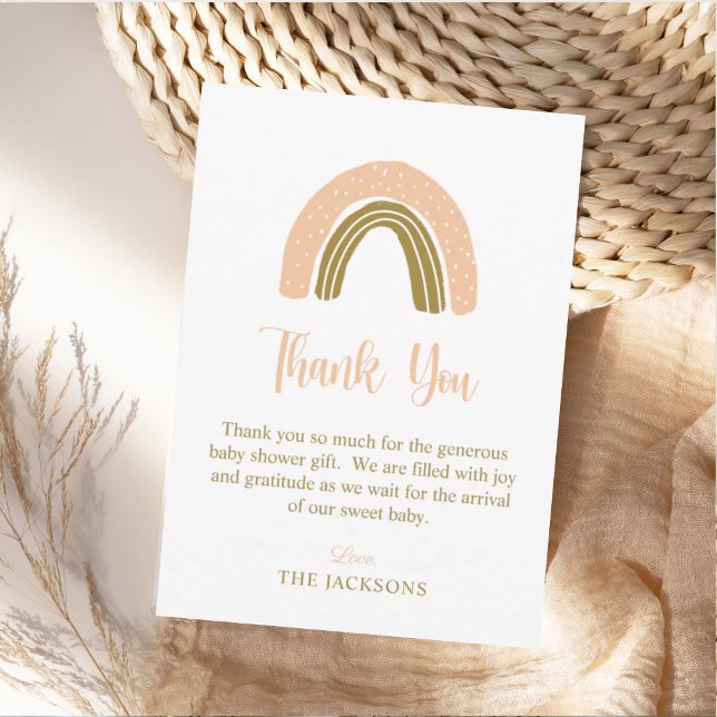 Simple Pink Gold Boho Rainbow Baby Shower Thank You Card (Creator Uploaded)