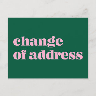 Simple Pink Green Change of Address Announcement Postcard