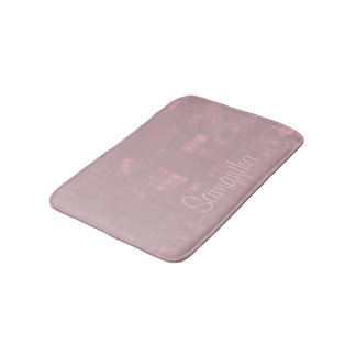 Simple Pink Grey Mallow Abstract Your Name Bath Mat