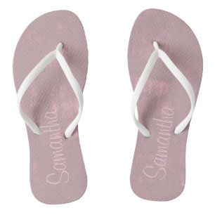 Simple Pink Grey Mallow Abstract Your Name Flip Flops