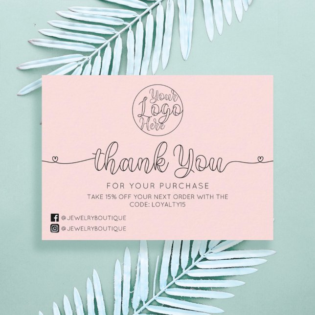 Simple Pink Handwritten Hearts Customer Thank You Business Card (Creator Uploaded)
