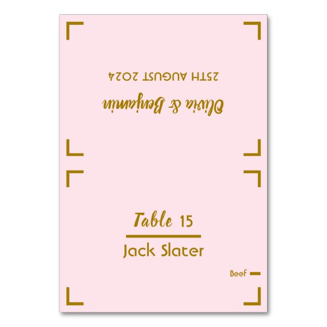 Simple Pink Handwritten Script Wedding Table Card (Front)