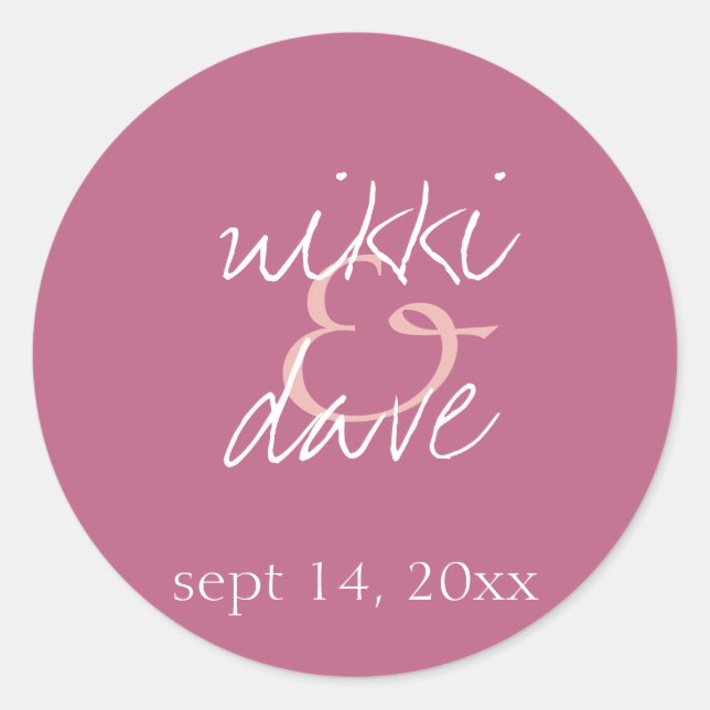 Simple pink handwritten wedding favour label seal (Front)