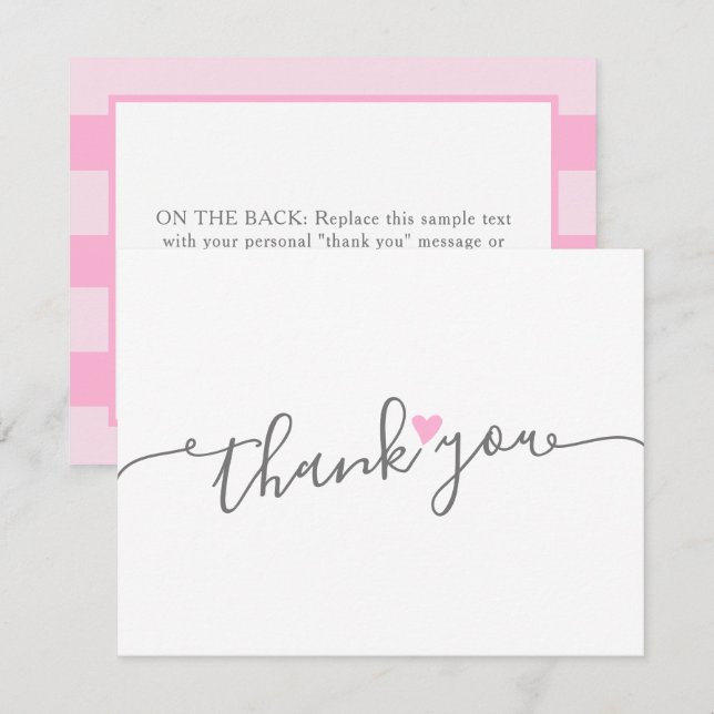 Simple Pink Heart Girl Baby Shower Thank You (Front/Back)