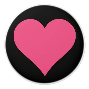 Simple Pink Heart on Black Background Ceramic Pull
