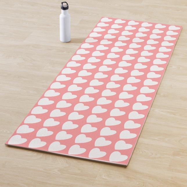 Simple Pink Heart Pattern Girly Yoga Mat (In Situ)