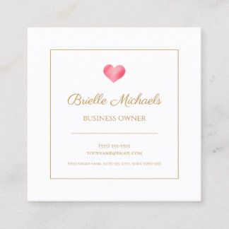 Simple Pink Heart With Elegant Gold Script Square Business Card