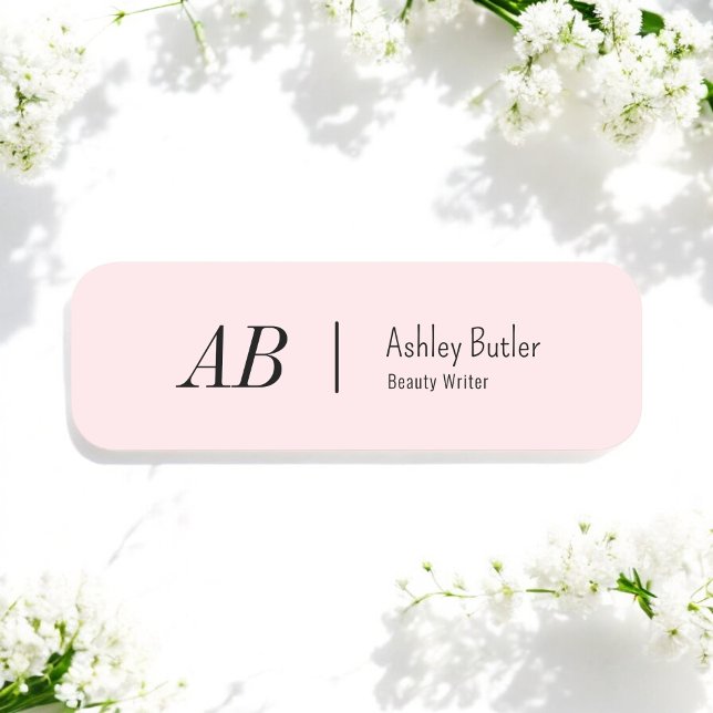 Simple Pink Initials Clean Pastel Name Tag (Creator Uploaded)