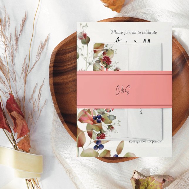 Simple Pink Initials Invitation Belly Band (Creator Uploaded)