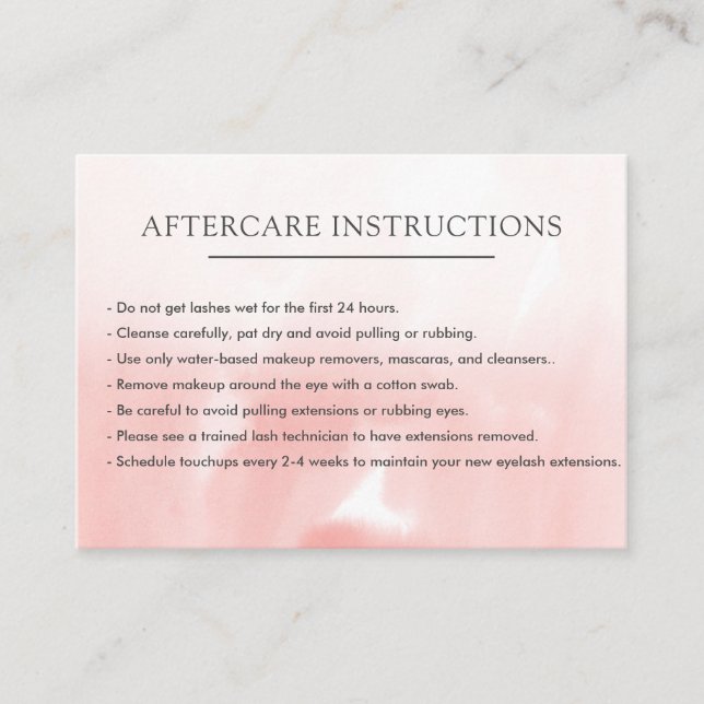 Simple Pink Lash Extension Microblading Aftercare Business Card (Front)