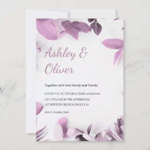 Simple Pink Leaves White Greenery Wedding Invitation