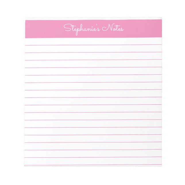 Simple Pink Lined Personalized Notepad (Front)