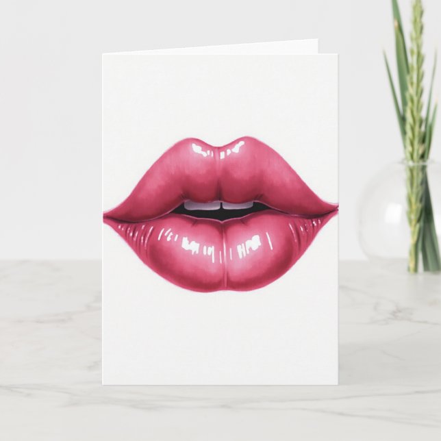 Simple Pink Lips Kiss Card (Front)
