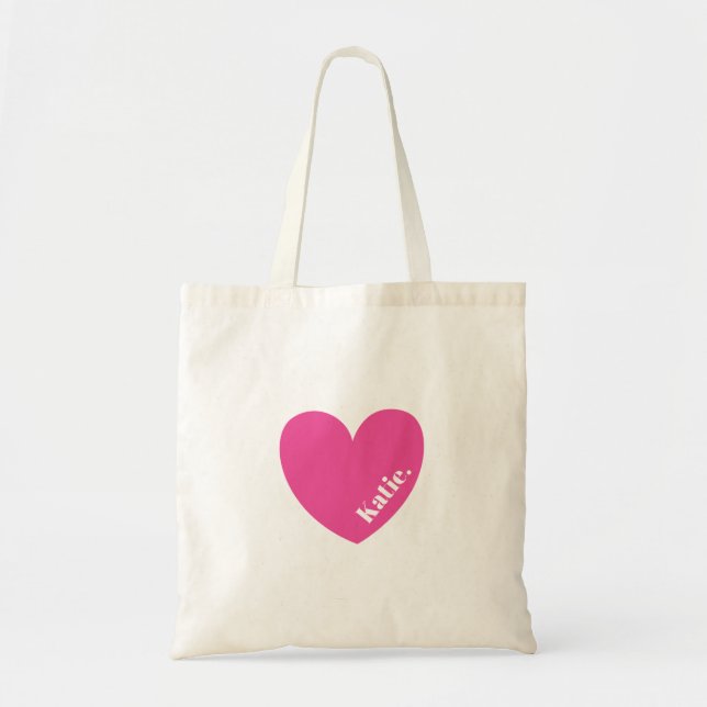 Simple Pink LoveHeart Tote Bag with Name (Front)