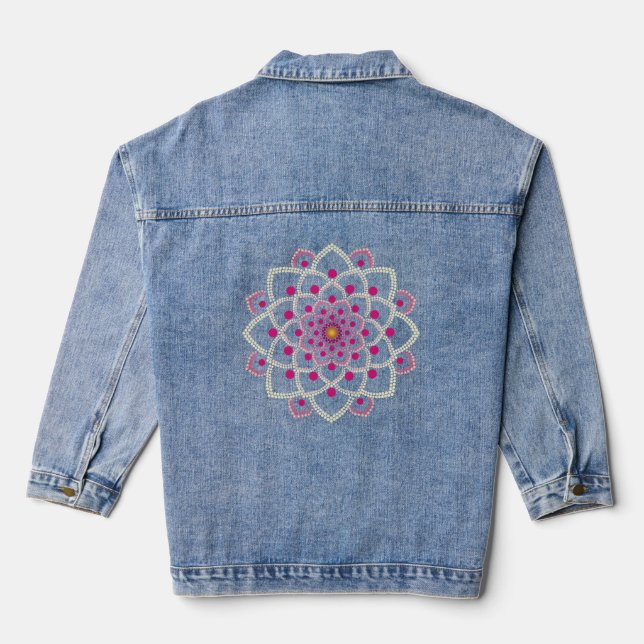 Simple Pink Mandala Denim Jacket (Back)