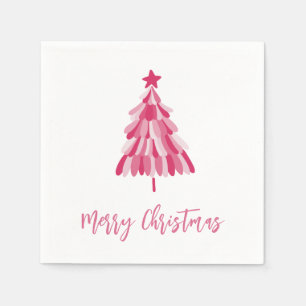 Simple Pink Merry Christmas Tree Napkin