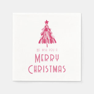Simple Pink Merry Christmas Tree Napkin