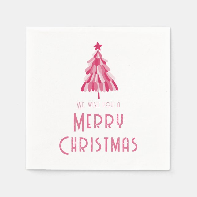 Simple Pink Merry Christmas Tree Napkin (Front)