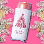 Simple Pink Merry Christmas Tree Seltzer Can Cooler<br><div class="desc">Bring the Christmas Cheer to your Christmas Beer with our pink Christmas tree design on a white background.  Custiomize the text with your own message.  Matching items available.  Artwork from artists own illustrations.  Please contact me for customization and special requests.  © Zoe Chapman Design</div>