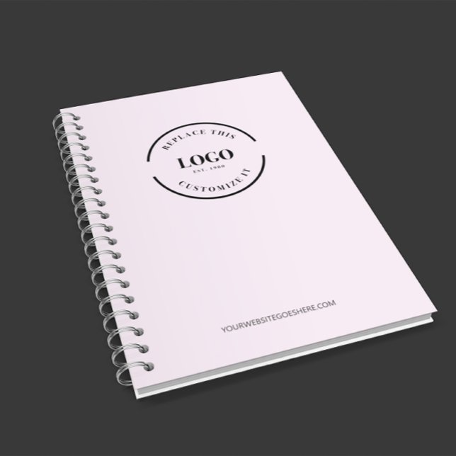 Simple Pink Minimalist Custom Logo Branded Notebook (MODERN PINK BUSINESS NOTEBOOK WITH LOGO AND WEBSITE)