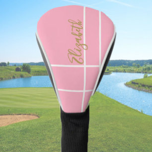 Simple pink minimalist custom name ladies golf head cover