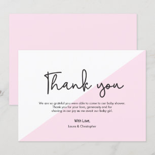 Simple Pink Modern Baby Girl Shower Thank You Invitation