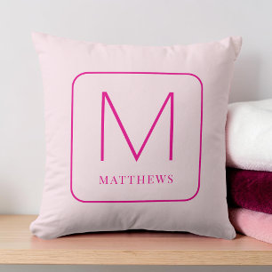 Simple Pink Modern Family Monogram Throw Pillow