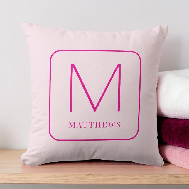 Simple Pink Modern Family Monogram Throw Pillow (Simple Pink Modern Family Monogram Throw Pillow)