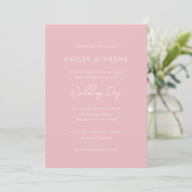 Simple Pink Modern Wedding Invitation (Standing Front)