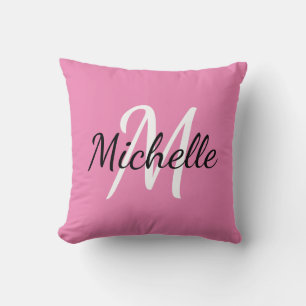 Simple Pink Monogrammed Throw Pillow