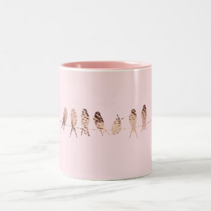 Simple Pink Mug Faux Copper Birds On Wire Design