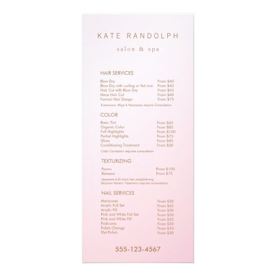 Simple Pink Ombre Salon Price List Service Menu Zazzle Ca