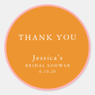 Simple Pink Orange Custom Bridal Shower Thank You Classic Round Sticker