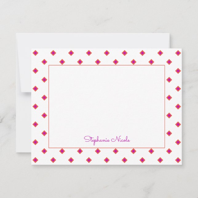 Simple Pink Orange Diamond Polka Dot Personalized Card (Front)