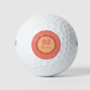 Simple Pink Orange Monogram Modern Name Stylish Golf Balls