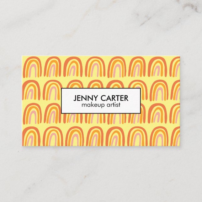 Simple Pink Orange Yellow Rainbows Pattern Business Card (Front)