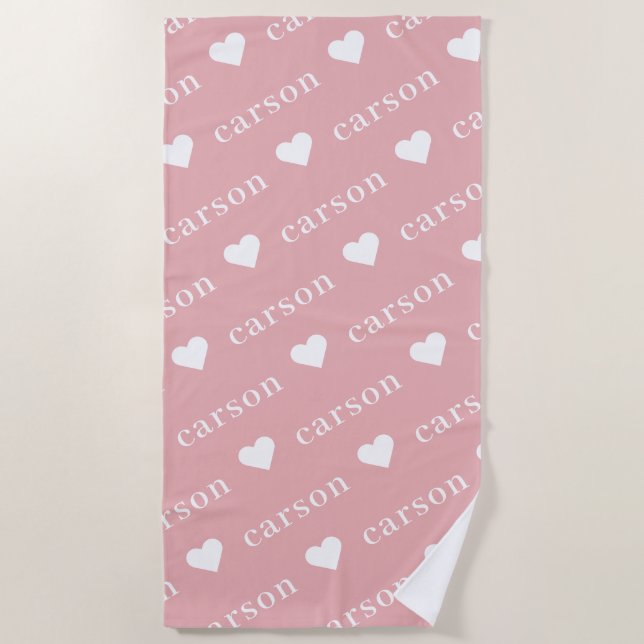 Simple Pink Personalized Repeating Name Beach Towel (Front)