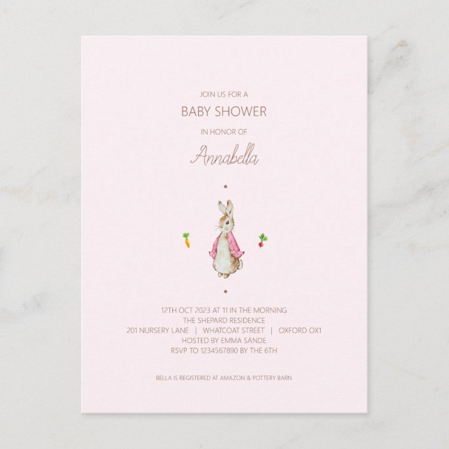 Simple Pink Peter the Rabbit Postcard (Front)