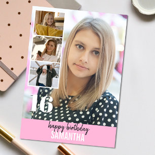 Simple Pink Photo Collage Birthday Greeting Card