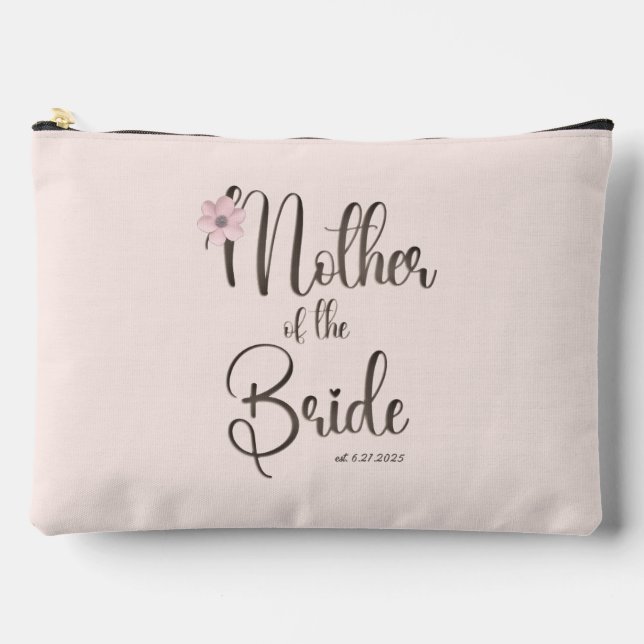 Simple Pink Poppy Floral Mother of the Bride Accessory Pouch (Front)