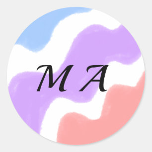 Simple pink purple watercolor add your monogram t classic round sticker
