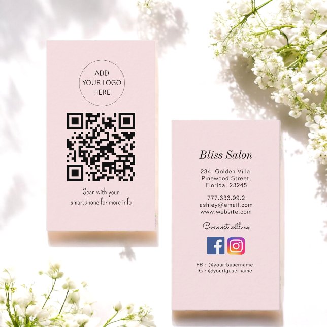 Simple Pink QR Code Beauty Salon  Business Card (Creator Uploaded)