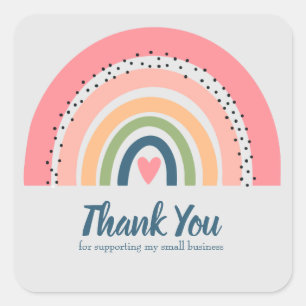 SIMPLE PINK RAINBOW BOHO DESIGN THANK YOU SQUARE STICKER