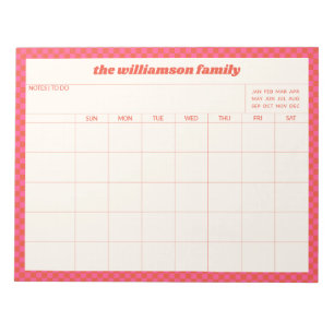 Simple Pink Red Chequered Family Planner Calendar  Notepad