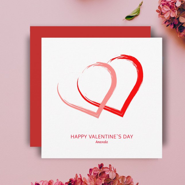 Simple Pink Red Hearts Valentine`s day Modern Holiday Card (Creator Uploaded)
