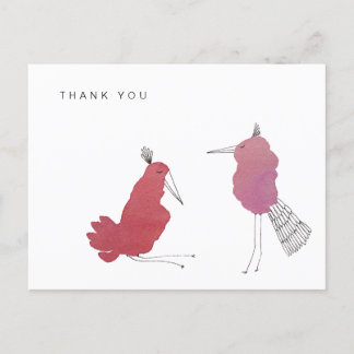 Simple Pink Red Watercolor Birds Thank You Card
