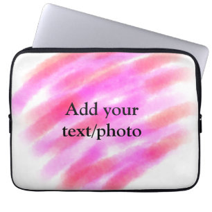 Simple pink red watercolor custom add name text t laptop sleeve